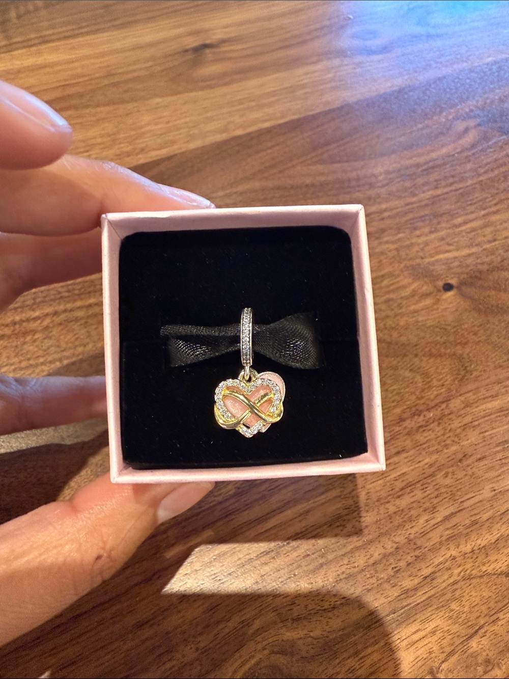 Pandora Pink and Gold Heart Infinity Pendant Charm - Women Jewelry